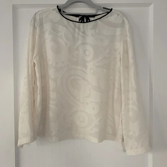 LOFT blouse top Textured Swirl Tie Back Blouse white size Small - Picture 3 of 16
